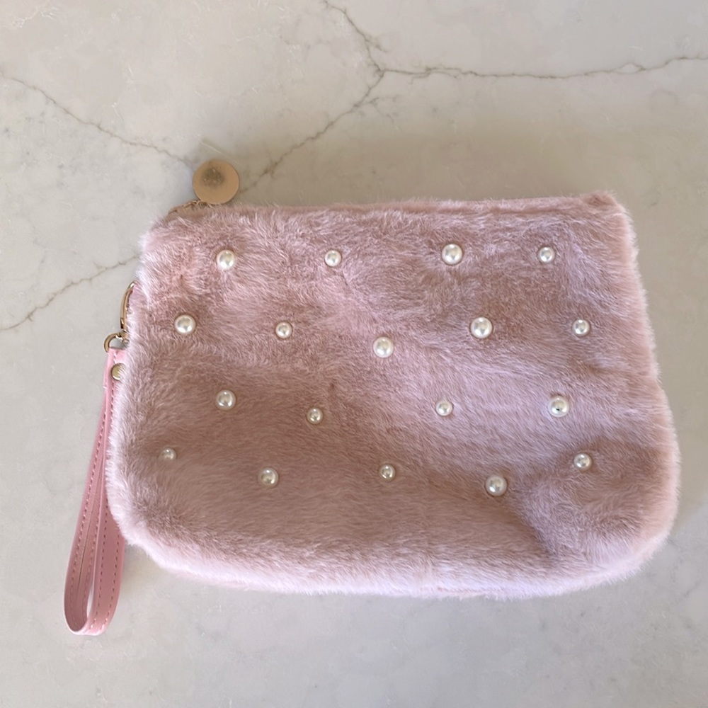 Pink Faux Fur Clutch / Wristlet